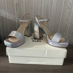 Open Edit Noella Holographic Silver Ankle Strap Platform Sandal 10